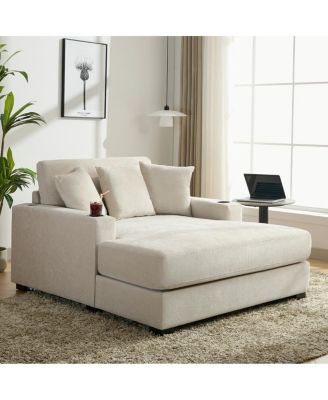 Oversized Chenille Chaise Lounger with Built-in Charge Station