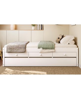 Twin Platform Bed with Trundle and 2 Drawers, Solid Wood