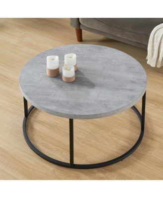 31.5" Round Coffee Table, Modern Industrial Concrete Center Table