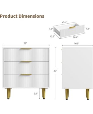 3-Drawer Bedroom Dresser, 27.9'' Wood Chest with Fluted Design & Handles, Large-Capacity Organizer, Easy Assembly