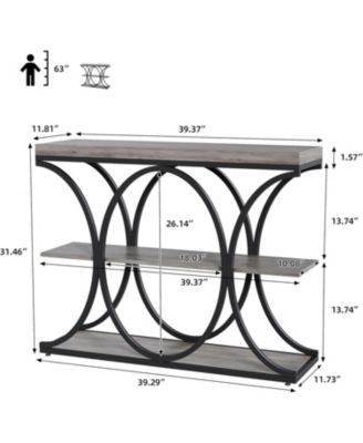 39 Narrow Console Tables for Entryway, Industrial 3-Tier Sofa Table with Round Metal Base and Storage Shelves for Living Room, Hallway, Foyer