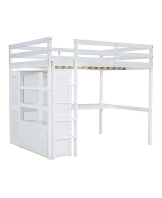  Wood Full Loft Bed with Wardrobe, Desk, Storage & Drawers