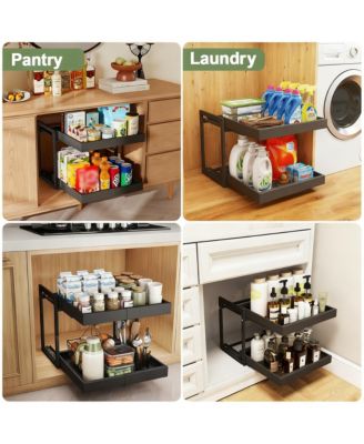 Adjustable Width & Height Cabinet Organizer with Smooth Sliding Drawers