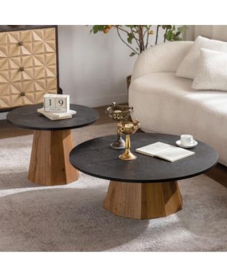 Round Coffee Table - Sturdy Wooden Tea Table for Living Room