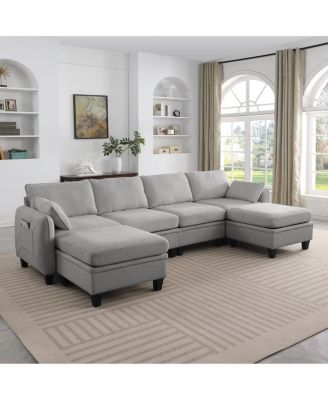  109" Contemporary L-Shaped Chenille Sectional Sofa with Storage Ottoman