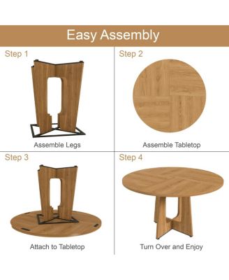 Streamdale Farmhouse Round Dining Set: Oak Table & 4 Chairs with PU Cushions