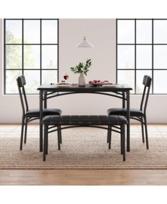 Dining Table Set for 4 Kitchen Table with Upholstered Bench and 2 Chairs 4-Piece Wooden Dining Table Set for Apartment Dining Room Small Space.
