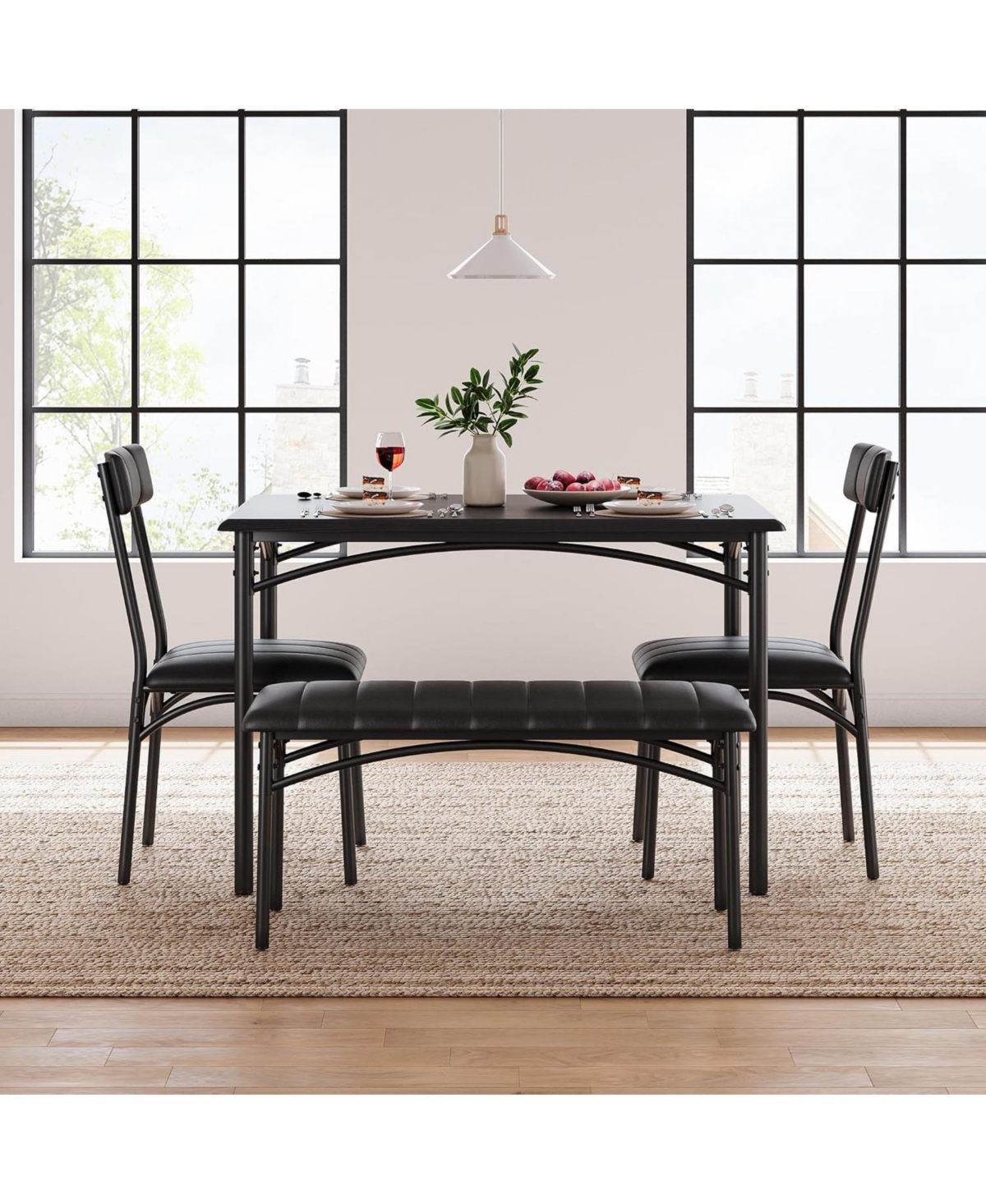 gaomon Dining Table Set for 4 Kitchen Table with Upholstered Bench and 2 Chairs 4-Piece Wooden Dining Table Set for Apartment Dining Room Small Space.