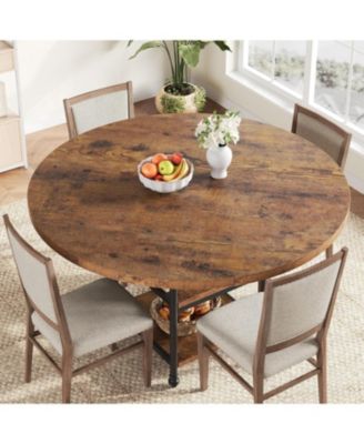 Round Dining Table with 1.59-Inch-Thick Board Kitchen Table Dinner Table with Storage Shelves and Roman Metal Legs for Dining Room Kitchen