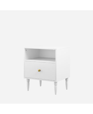 Modern White Nightstand with Drawer & Open Shelf, Bedside Table
