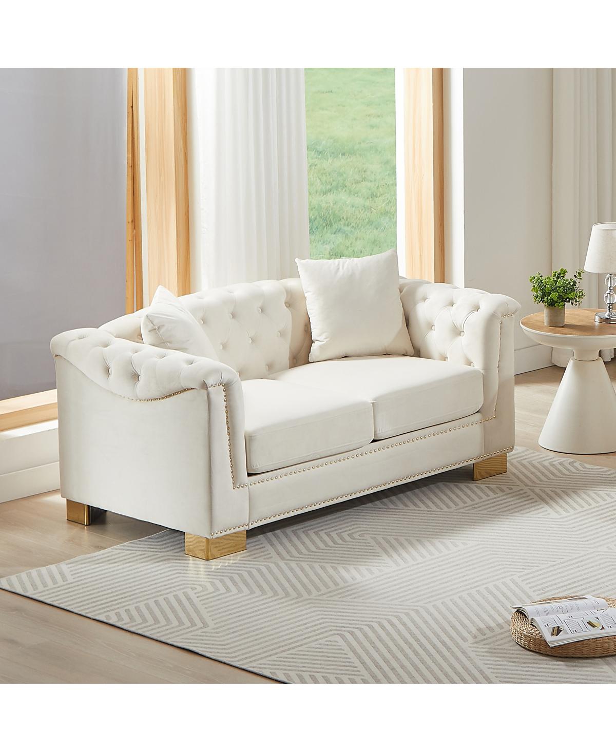 Streamdale Furniture Classic Modern Chesterfield Sofa, 62-inch Velvet Two-Seater with Nailhead Decor