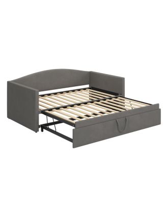 Twin Size Upholstered Velvet Daybed with Pop-Up Trundle