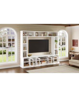 Entertainment Center Wall Unit for TVs up to 80" with Bookshelves & Glass Doors