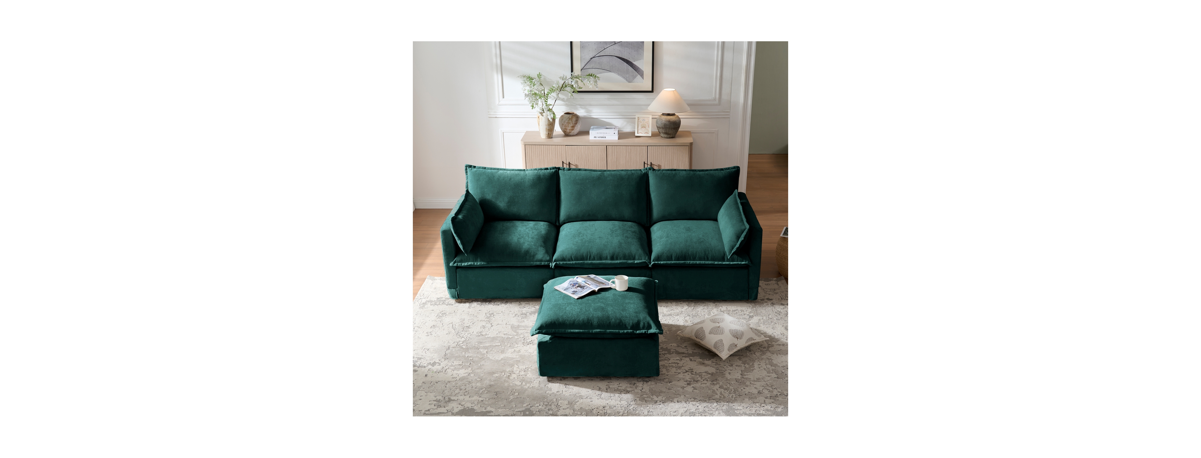 Streamdale Furniture 93.31" Modular Sectional Sofa Couch, Modern L-shaped Sofa with Movable Ottoman, 4-Seater.