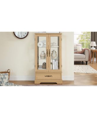 Lighted Glass Curio Display Cabinet with Adjustable Shelves