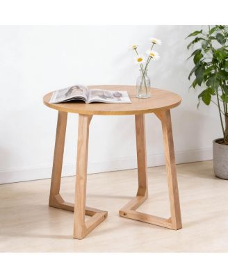 24" Round Mid Century Modern Solid Wood End Table with V-Shaped Legs