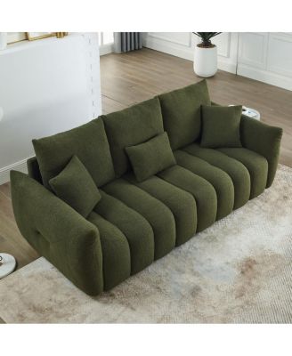 Teddy Fabric Sofa with 3 Pillows & Cushions, Solid Wood Frame