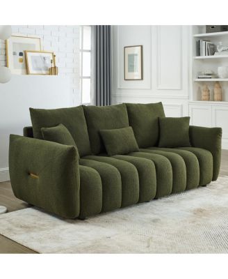 Teddy Fabric Sofa with 3 Pillows & Cushions, Solid Wood Frame