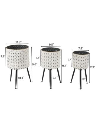Set of 3 Distressed White and Black Metal Cachepot Planters with Legs