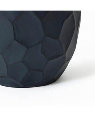 14.6-Inch Round Black Geometric MgO Planter