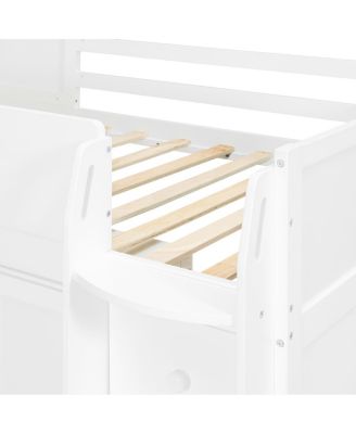 Twin Size Wooden Loft Bed with Desk, Drawers and Cabinets