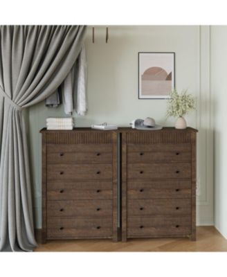 5 Drawer Dresser for Bedroom Wooden Chest of Drawers Fluted Storage Organizer for Living Room Hallway and Entryway