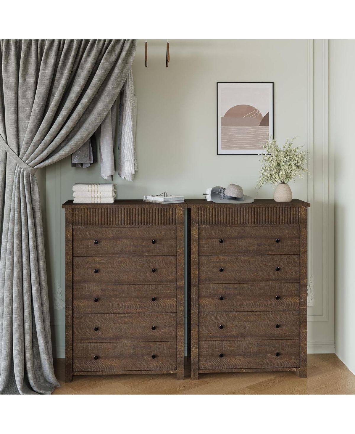 gaomon 5 Drawer Dresser for Bedroom Wooden Chest of Drawers Fluted Storage Organizer for Living Room Hallway and Entryway