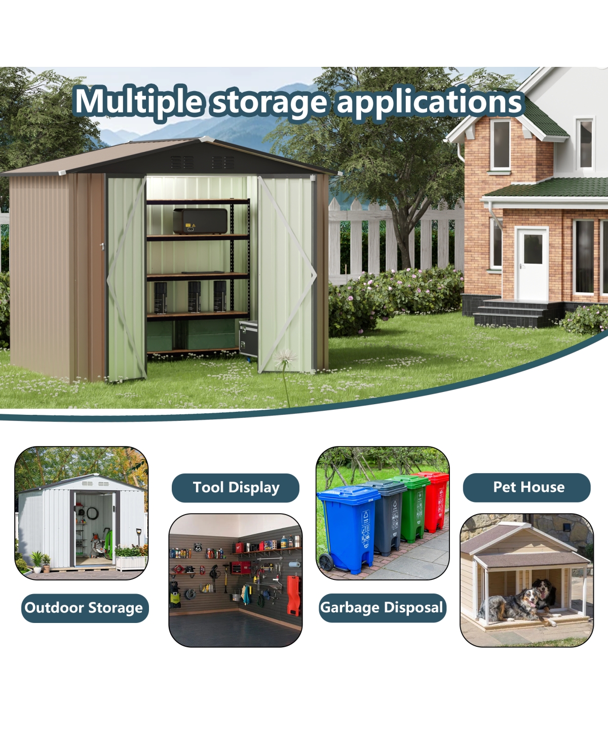 Streamdale Furniture 8FT x 6FT Apex Roof Garden Shed - Galvanized Steel Storage House