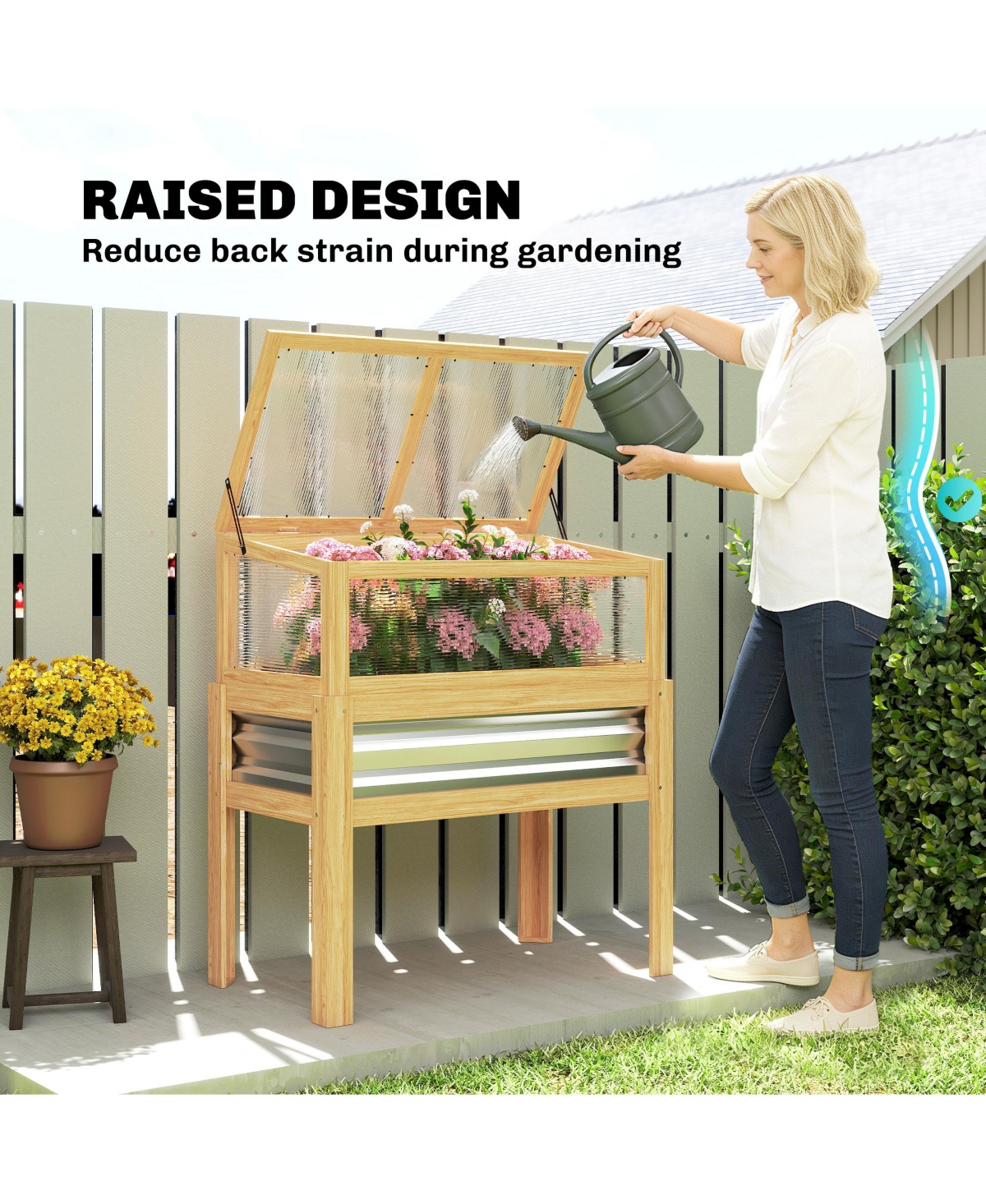 Outsunny Raised Garden Bed with Flip-Up Mini house