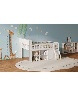 Full Size Loft Bed with LED Headboard and Storage