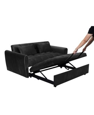 65-inch 3-in-1 foldable velvet sofa bed with adjustable back and pillows