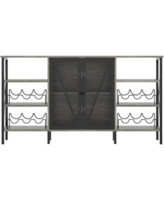 Farmhouse Wine Bar Cabinet with Wine Rack, Glass Holder, LED Light, Metal Sideboard and Liquor Storage Cabinet