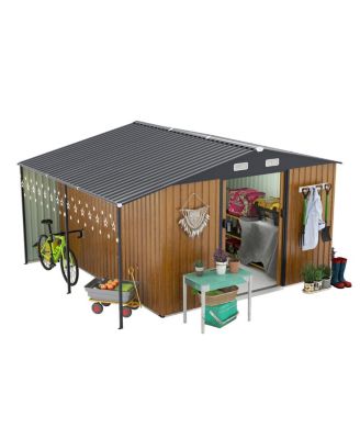 Dual-Zone Garden Shed with Sliding Doors and Ramp