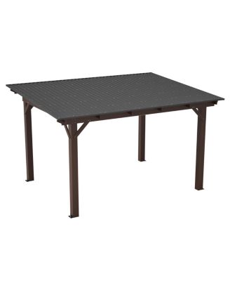 13x10ft Wooden Garden Gazebo with Metal Roof Outdoor Patio Shade Structure