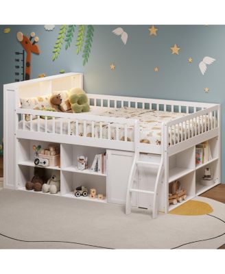 Loft Bed with Storage, Headboard with LED Light.