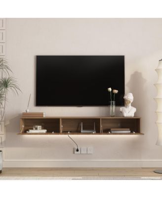  Floating TV Stand with 16 Color LEDs, Modern 65" Entertainment Center
