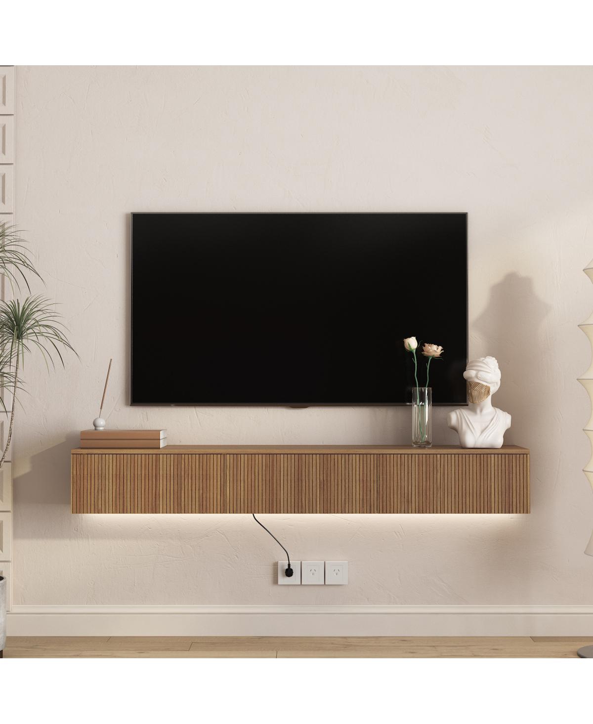 Streamdale Furniture Floating Tv Stand with 16 Color LEDs, Modern 65" Entertainment Center - Wood