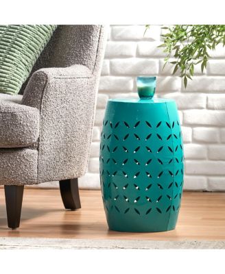 Sculptural Barrel Side Table with Laser-Cut Floral Motifs