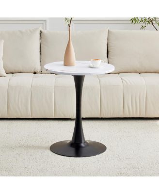 Round Dining Table, 23.6" Tulip Bistro Table with Metal Pedestal