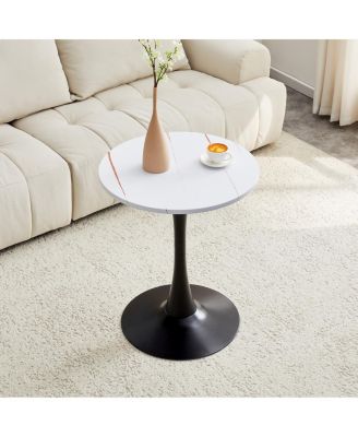 Round Dining Table, 23.6" Tulip Bistro Table with Metal Pedestal