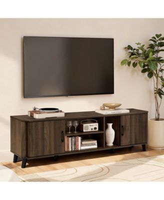 Dark Oak Manufactured Wood 71-Inch Wide TV Console Cabinet