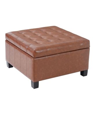 PU Storage Ottoman with Rubber Wood Legs, 30.25" Square Tufted