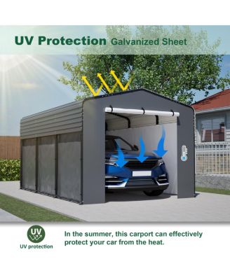 10x15 FT Metal Carport with Waterproof Cloth & Steel Roof