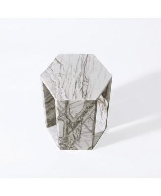 White Marble Hexagon Side Table - 15.7" Modern Stone End Table
