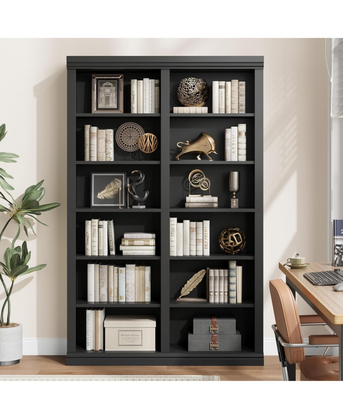 gaomon 74.5" Tall Double Wide Bookshelf 6-Tier Freestanding Bookcase with 12 Cubbies, Extra-Large Storage Shelf for Living Room, Home Office.