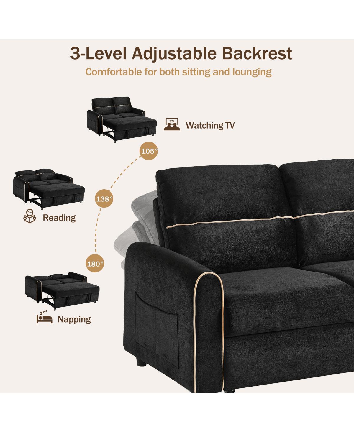 Streamdale Furniture Chenille Pull Out Sofa Bed with Adjustable Backrest & Charging Ports