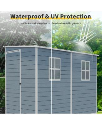 4x8ft Outdoor Resin Storage Shed with Two-Window, Waterproof, Lockable Doors