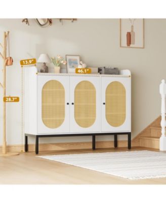 7 Tier Rattan Shoe Cabinet, Freestanding Shoe Storage Organizer with 3 Rattan Doors and Adjustable Shelves for Entryway, Hallway, Living Room