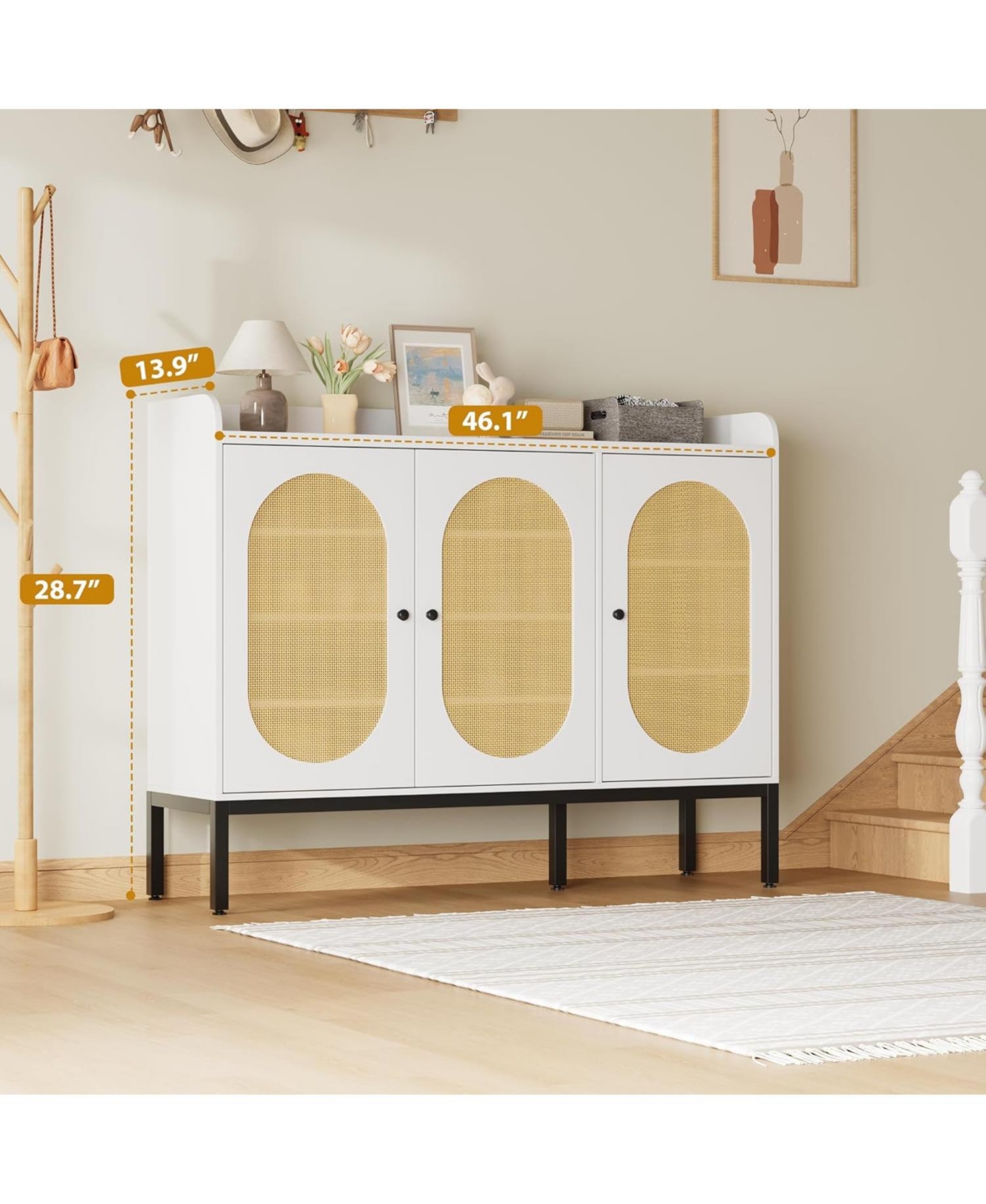 gaomon 7 Tier Rattan Shoe Cabinet, Freestanding Shoe Storage Organizer with 3 Rattan Doors and Adjustable Shelves for Entryway, Hallway, Living Room