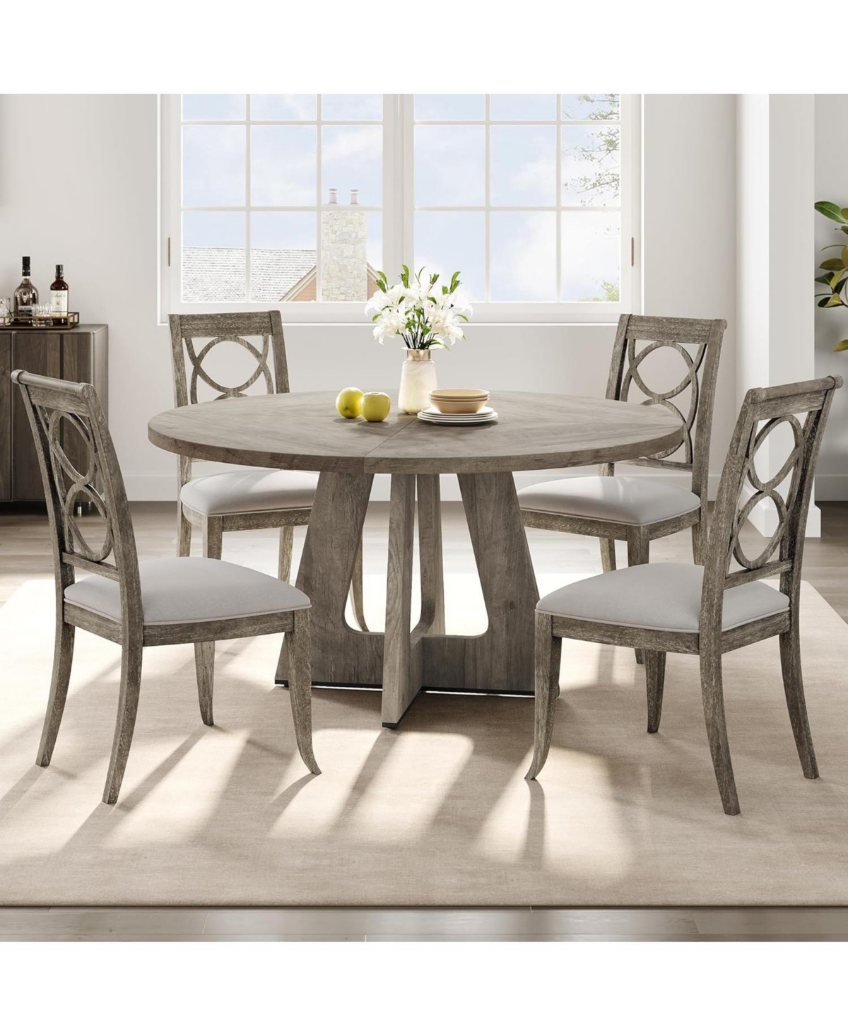 gaomon 47 Inch Round Farmhouse Dining Table for 4–6 with Wooden Top and Legs, Large Rustic Table for Dining or Living Room (No Chairs)